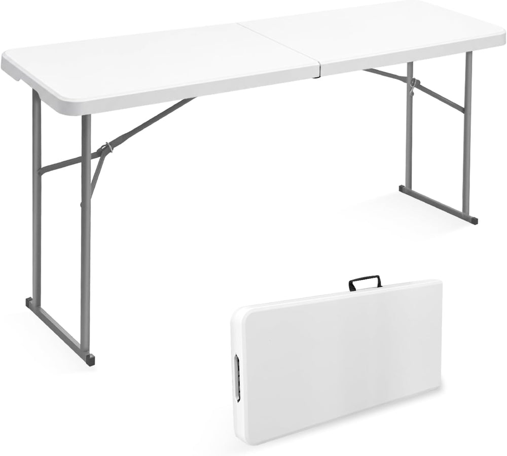 6FT Narrow Folding Table, Fold in Half, Portable, White