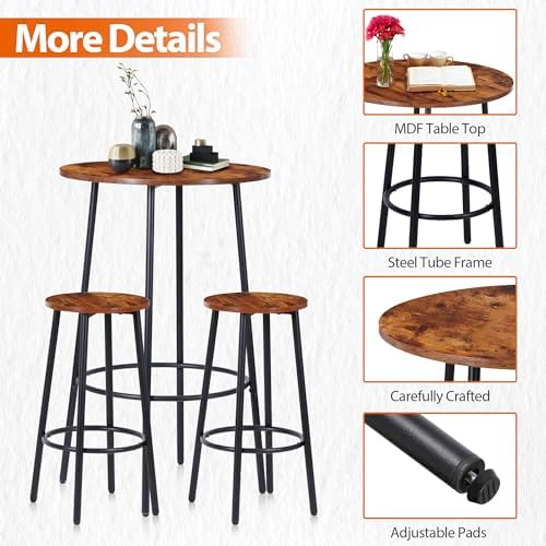 SUPER DEAL Round Pub Dining Set, 3 Piece Small Kitchen Table Set with 2 Count...