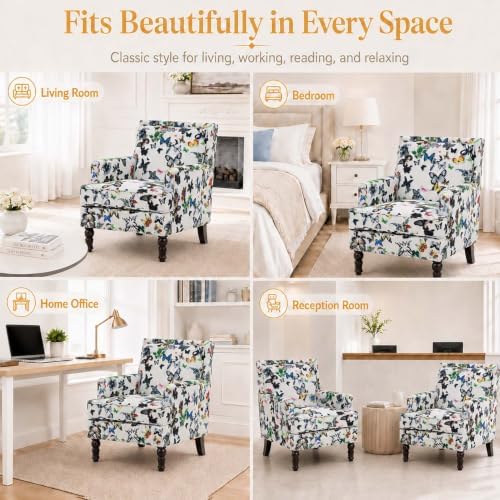 Vintage Floral Accent Chair, Upholstered High Back Lounge Armchair for Living...