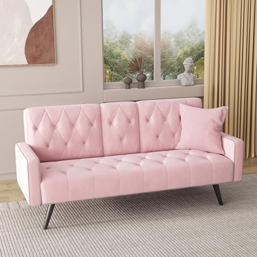 Anwick Modern Velvet 2 in 1 Futon Sofa Bed,Convertible Folding Sleeper Bed Co...