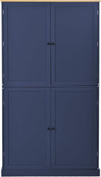 Tall Kitchen Pantry with 2 Drawers, 2 Adjustable Shelves and 8 Door Shelves, Freestanding Large Cupboard Storage Cabinet for Dining Room (Blue)