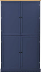 High Freestanding Kitchen Pantry Large Cupboard Storage Cabinet with 2 Drawers, 2 Adjustable Shelves, 8 Door Shelves for Kitchen, Dining Room (Blue/Large)