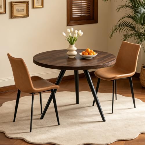 34.6" Round Dining Table Set for 2, Walnut Small Dining Room Set | Space...