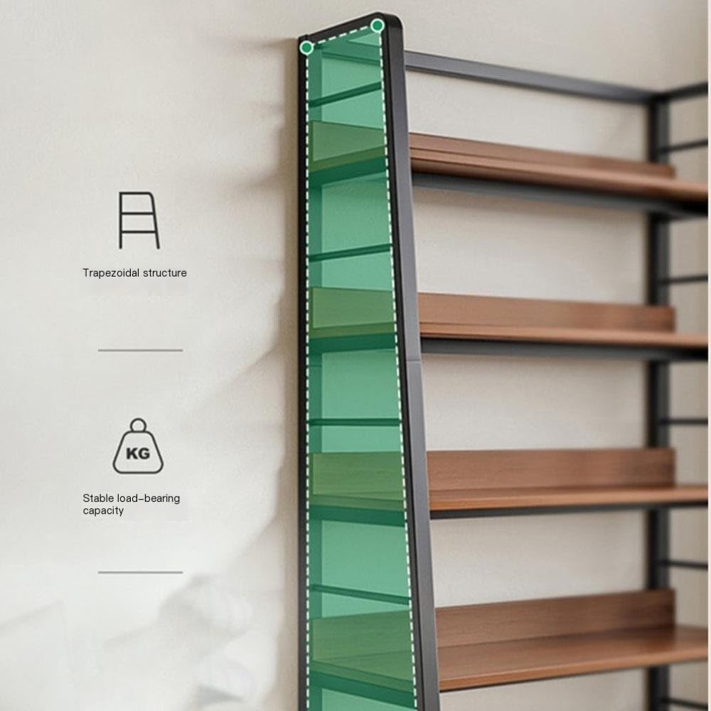 5-Tier Ladder Shelf - Tall Freestanding Wood & Metal Bookshelf for Living Room, Bedroom, Balcony - Stylish Storage Solution for Home Decor