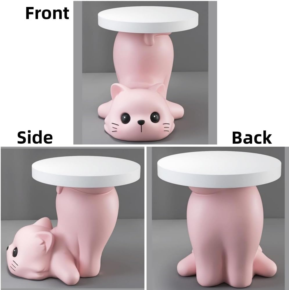 Creative Resin Cat Side Table with Tray, Multifunctional Accent Table for Sma...