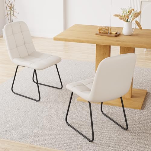 HIPIHOM Dining Table Set for 4, 46'' Table+4 U-Shaped White Chairs