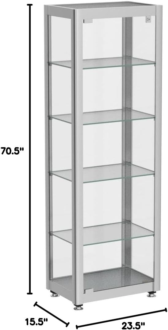 Displays2go Locking Glass Display Case, Illuminated, Silver