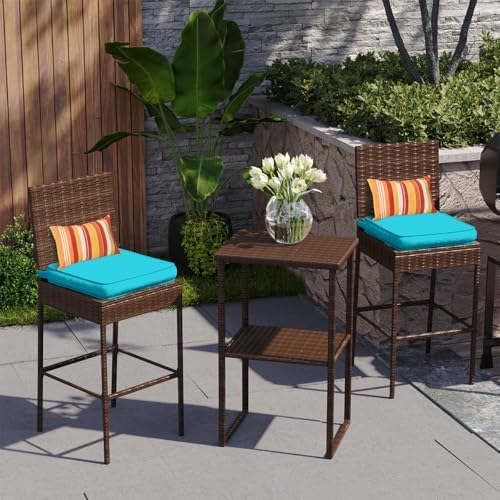 Sundale Outdoor Wicker Bar Stool Set of 2, 29 Inch Seat Height Patio Stool