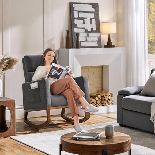 Yaheetech 28in Wide Padded High Back Glider Rocking Chair, Gray Polyester | H...