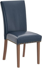 COLAMY Upholstered Parsons Dining Chairs Set of 4, PU Leather Dining Room Kitchen Side Chair with Nailhead Trim and Wood Legs - Blue