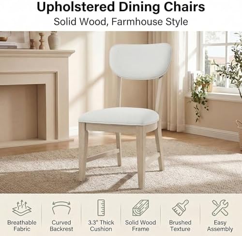 COLAMY Solid Wood Dining Chairs Set of 2, Mid Century Modern Upholstered Kitc...