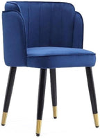 Manhattan Comfort Zephyr Modern Velvet Dining Chair, Solid Wood Frame with Gold-Tipped Splayed Legs, High Density Foam Padding, Vintage Design, Tulip Inspired Accent Furniture, Royal Blue