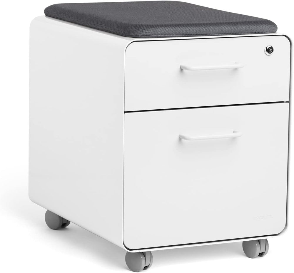Poppin Mobile Mini Sittable Stow Rolling File Cabinet - White with Dark Gray ...