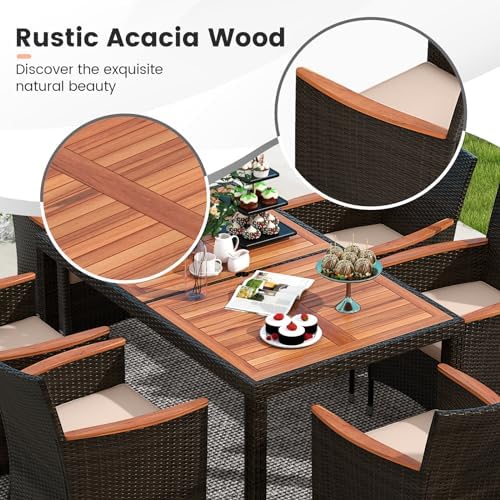 Tangkula 7 Pieces Outdoor Wicker Dining Set, Patio Dining Furniture Set with ...