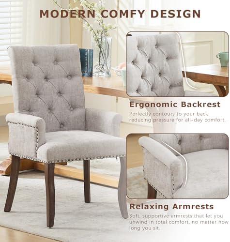 SoarFlash Chenille Dining Chairs Set of 2, Tall Back Side Chair，Modern Uphols...
