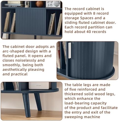 LELELINKY Extra Large Round Record Player Stand with Charging Station | Mid C...