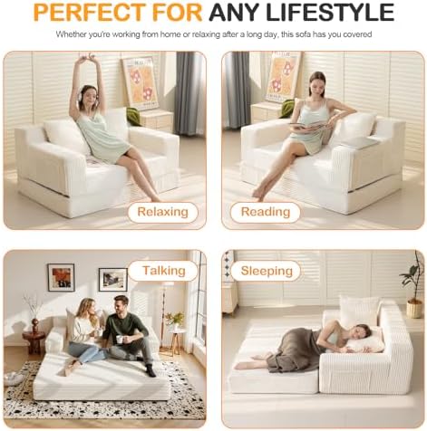 Erament Convertible Sofa Bed, Loveseat Folding Floor Futon Sleeper Sofa Couch...