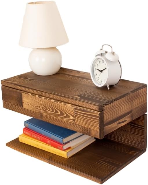 Floating Nightstand Side Accent or End Table with Storage Drawer, Wood Bedside Shelf, Handmade Floating Table, Nightstand Shelf (Vancouver)