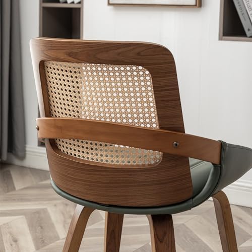 Set of 2 Kitchen & Dining Room Chairs - Green Dining Chairs with Walnut B...