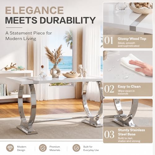 Asday 7 Piece Dining Table Set, Luxury White and Silver Dining Room Table Set...