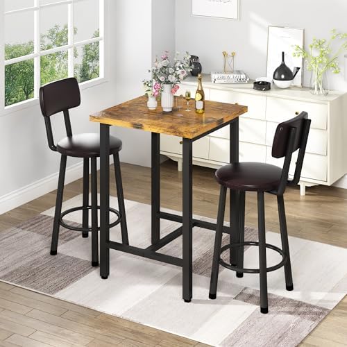 3 Piece Bar Table and Chairs Set for 2, Counter Height Square Pub Dining Set,...