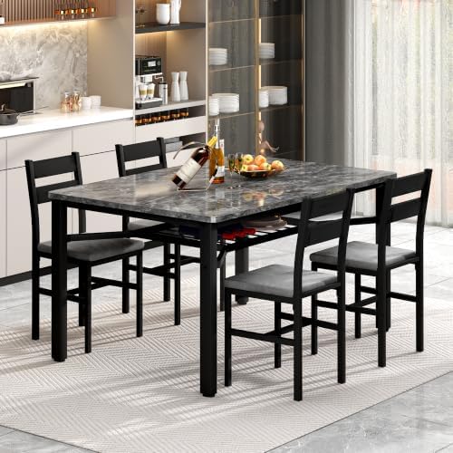 Hooseng 5 Piece Dining Table Set for 4, Modern Kitchen Table with Storage Rac...