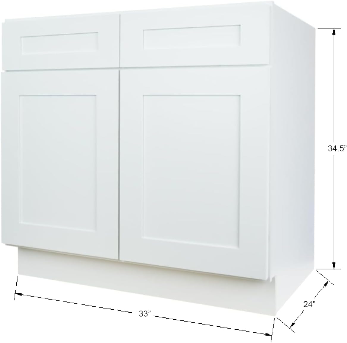 Hollywood Fabiani Design Sink Base Kitchen Cabinet 33 in. W x 24 in. D x 34-1/2 in. H, Shaker White - Solid Wood Frame, 1/2-Inch Cabinet-Grade Plywood Box, Soft-Close Doors, Ready to Assemble