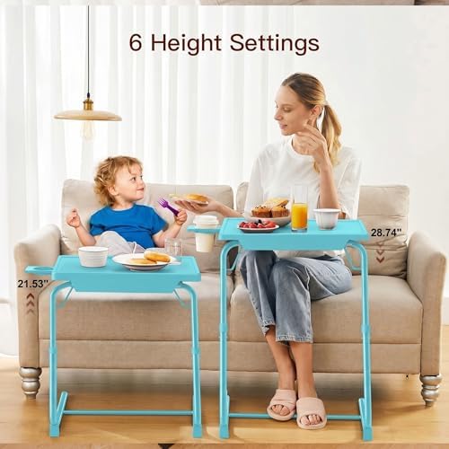 HUANUO Adjustable TV Tray Table with 6 Height & 3 Tilt Adjustments, Azure