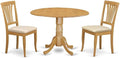 East West Furniture DLAV3-OAK-C 3 Piece Dining Set Contains a Round Dining Table with Dropleaf and 2 Linen Fabric Kitchen Room Chairs, 42x42 Inch, Oak