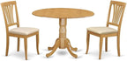 East West Furniture DLAV3-OAK-C 3 Piece Dining Set Contains a Round Dining Table with Dropleaf and 2 Linen Fabric Kitchen Room Chairs, 42x42 Inch, Oak