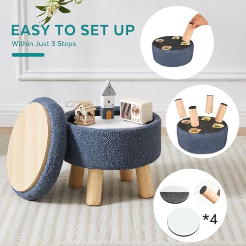 Small Foot Stool Ottoman with Storage, Sherpa Ottoman Foot Rest for Couch, Ro...