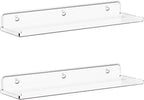 Lifewit Floating Shelves for Wall, 2 Pack 15" Clear Acrylic Shelf Room Decor for Book/Figures/Photo/Makeup in Bathroom, Book Shelf, Living Room, Bedroom, Kitchen Storage and Organization