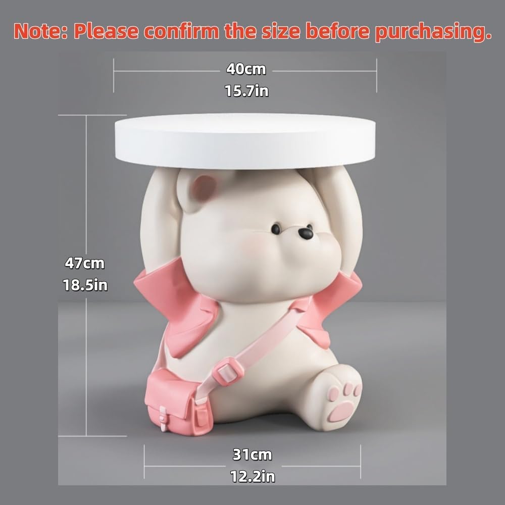 Cute Resin Bear Side Table with MDF Desktop, Modern and Simple Bedside Table,...