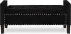 Upholstered Velvet Storage Ottoman Bench with Nail Trims,Soft Padded Seat with Armrest,for Living Room,Bedroom,Entryway,Easy to Assemble,Black