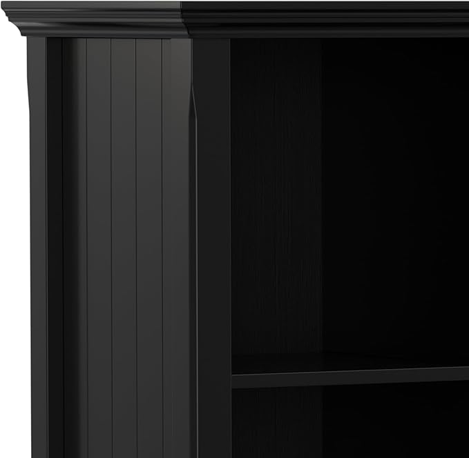 SIMPLIHOME Acadian Console Table - 57 Inch Wide Solid Wood 8-Cube Storage Sofa Table in Black, Transitional Storage Unit for Living Room or Bedroom with Grooved Side Panels and Tapered Legs