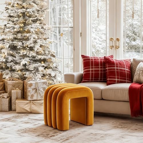 ONEVOG Velvet Pouf Ottoman, Small Ottoman Foot Rest for Couch, 18 Inch Cute V...