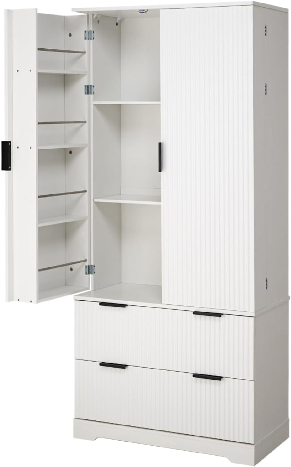Hassyee 72" Modern Fluted Kitchen Pantry Cabinet with 2 Large Drawers &a...