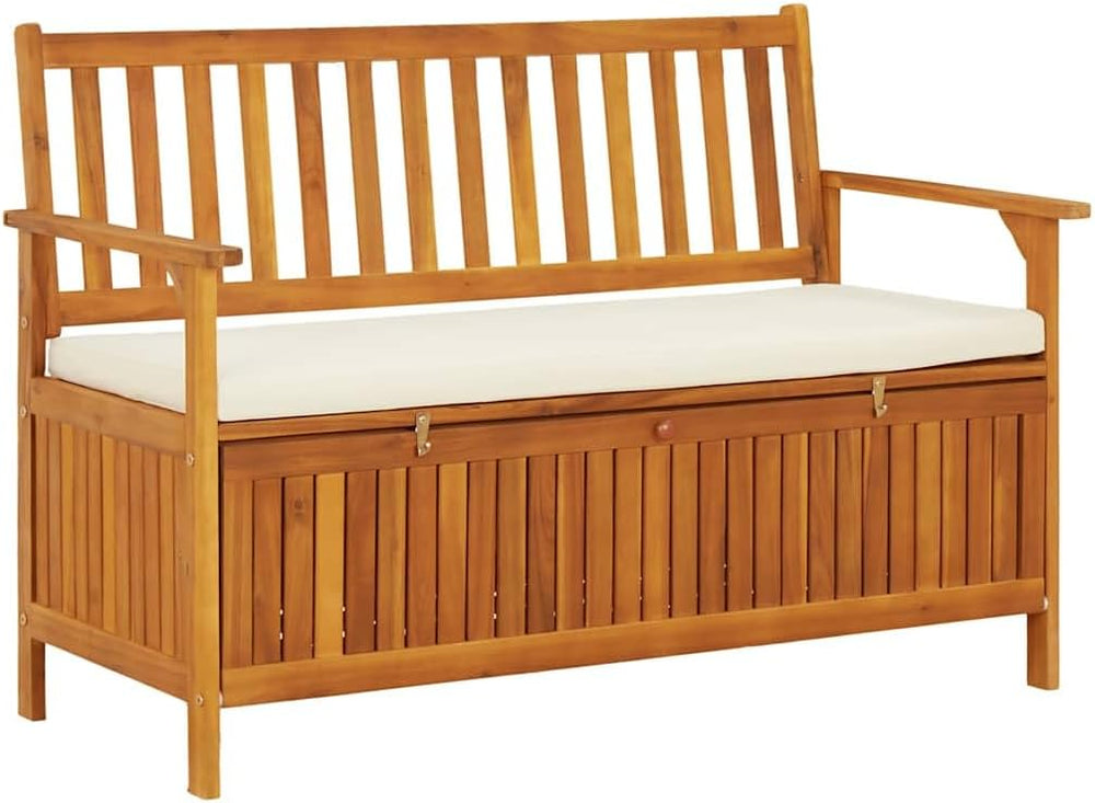 Patio Storage Bench Solid Acacia Wood Outdoor Garden Bench with Cushion, 47.2...