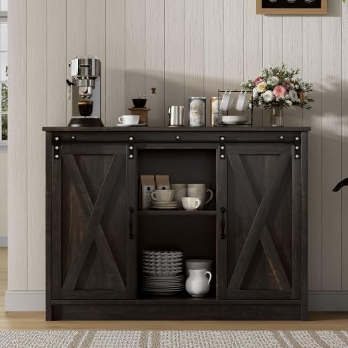 4 EVER WINNER Farmhouse Coffee Bar, 42 Inch Coffee Bar Cabinet, Espresso