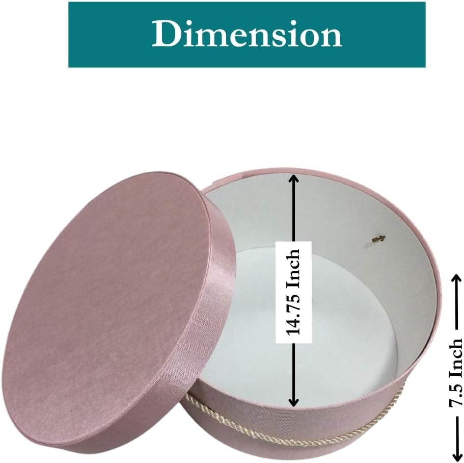 Sarah's Hat Boxes Classic Pink Hat Box – 14.75" x 7.5" (Dia. x Ht.) Handmade in USA – Odorless Non-Toxic Adhesive, Cording Handle – Premium Storage for Hats & Accessories