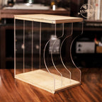 Vinyl Record Storage Holder,Stacks up to 30 Albums, Solid Wood & Clear Acrylic,Canbe stack,Premium Display, Simple and Contemporary Concept Design for 12” Records LP, DVDs, or CDs (composite board, 3)
