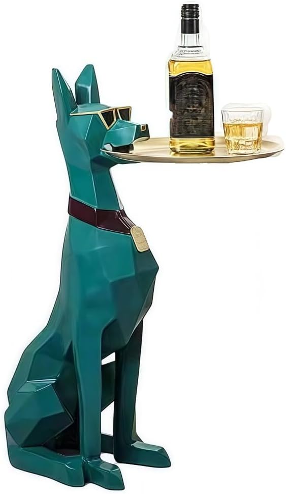 Dog Sculpture Standing Statue Coffee Table with Tray & Storage, Modern Ar...