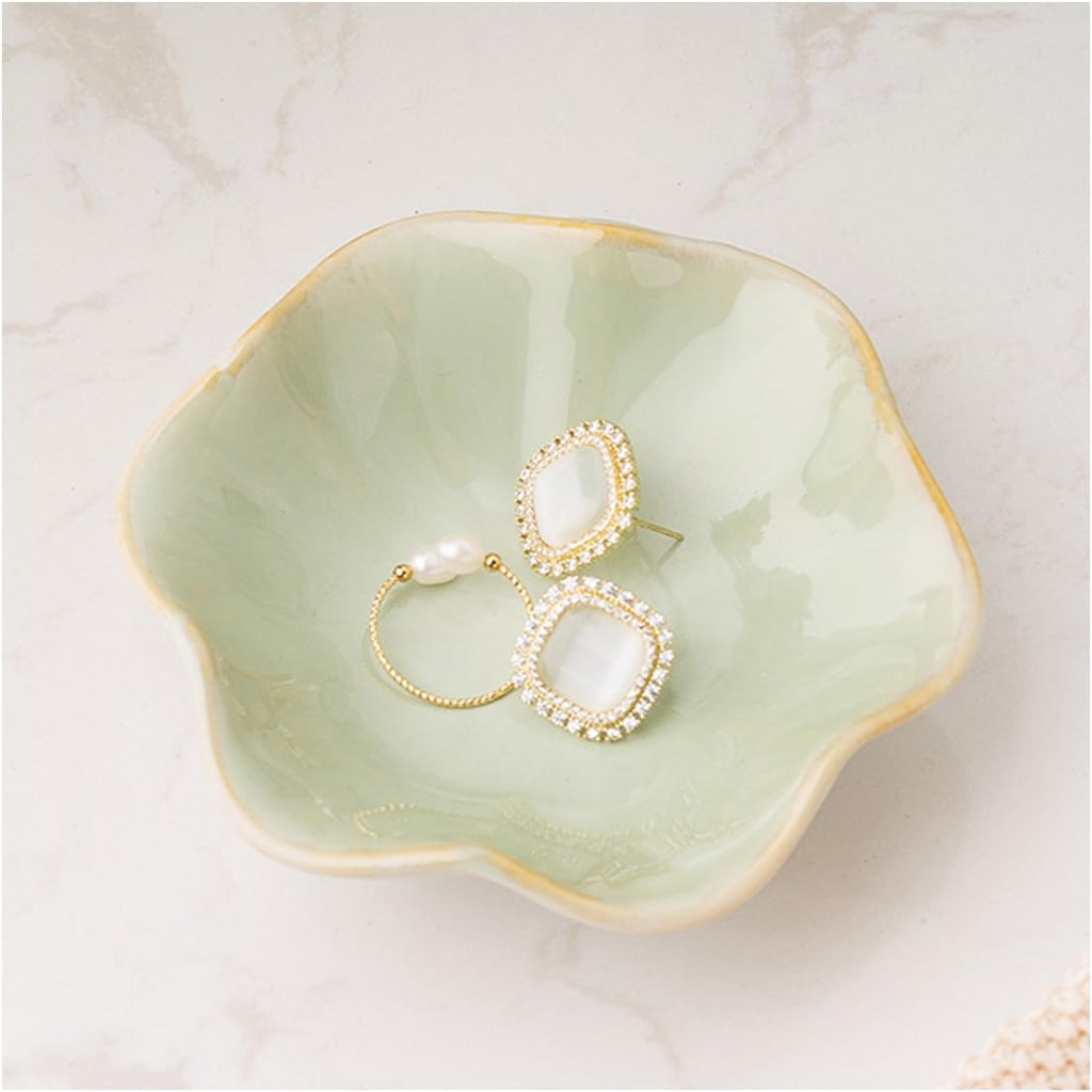 Mecaikru Ceramic Trinket Dish, Ring Tray, Decorative Jewelry Dish for Earrings Necklaces Watch Keys, for Women, White Green