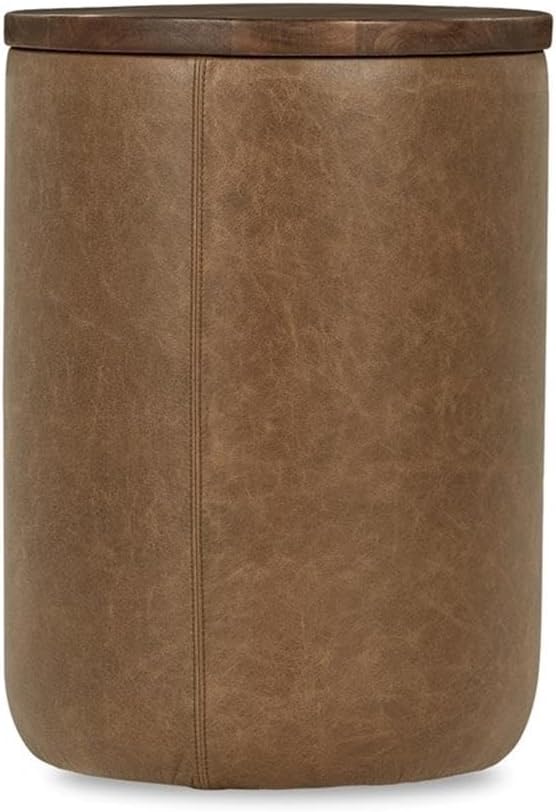 Pemberly Row Mango Wood Leather Wrap Accent End Table, Chestnut Finish, 16Wx1...