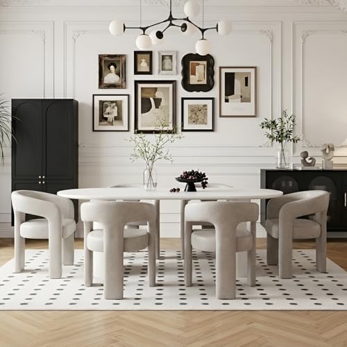 RIVOVA Modern Barrel Dining Chairs Set of 6, PU Leather Upholstered Accent Si...