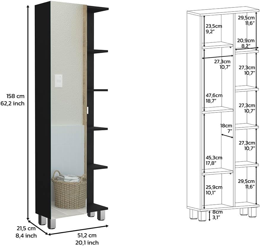 Modern Single Door Cabinet, Storage Cabinet with Five External Shelves and Fo...