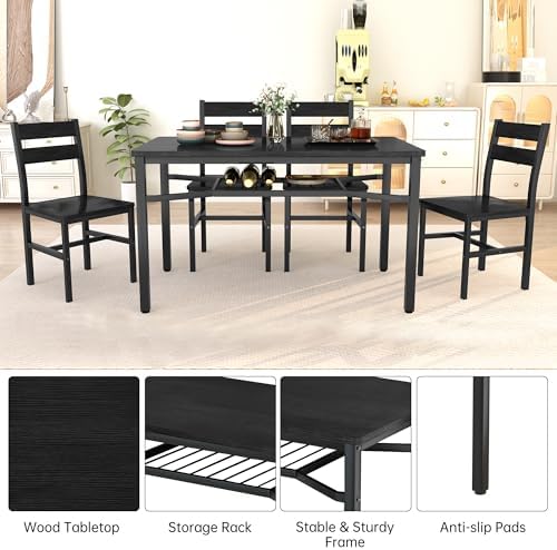 Hooseng Dining Table Set for 4, Wood Kitchen Table Chairs Set with Storage, F...