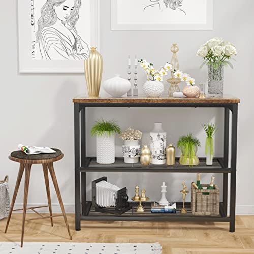 Ecoprsio Small Console Table, Sofa Table with Double Mesh Shelves, Industrial...
