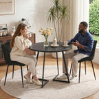 VECELO 3-Piece Dining Table Set, Round Kitchen Table with 2 Velvet Upholstered Chairs, Space Saving Design for Small Apartment & Home Office, Easy Assembly, Grey & Black