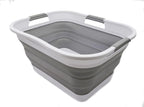 SAMMART 30L (8 gallon) Collapsible Plastic Laundry Basket - Foldable Pop Up Storage Container/Organizer - Space Saving Hamper/Basket - Water Capacity 24L(6.3 gallon) (1, White/Grey)